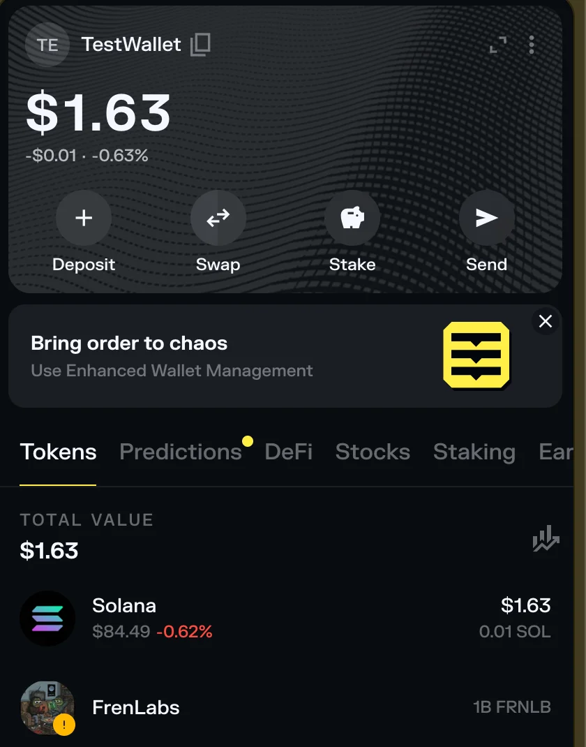 Phantom wallet showing a SolFoundry-launched memecoin with full 1B supply, locked liquidity, and revoked authorities